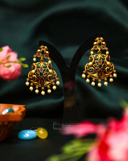 (TMHS005) Matte Finish Earring With With Beads - Tangamala Jewellery