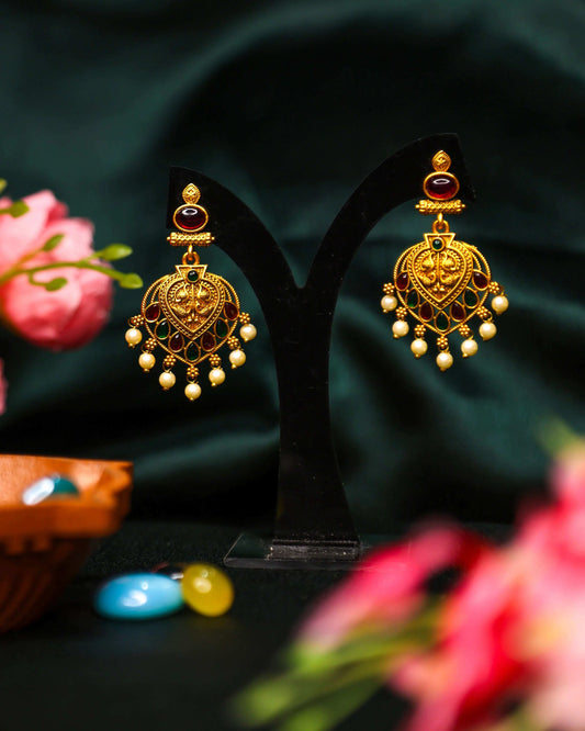 (TMHS007) Temple Earrings With Ruby stones - Tangamala Jewellery