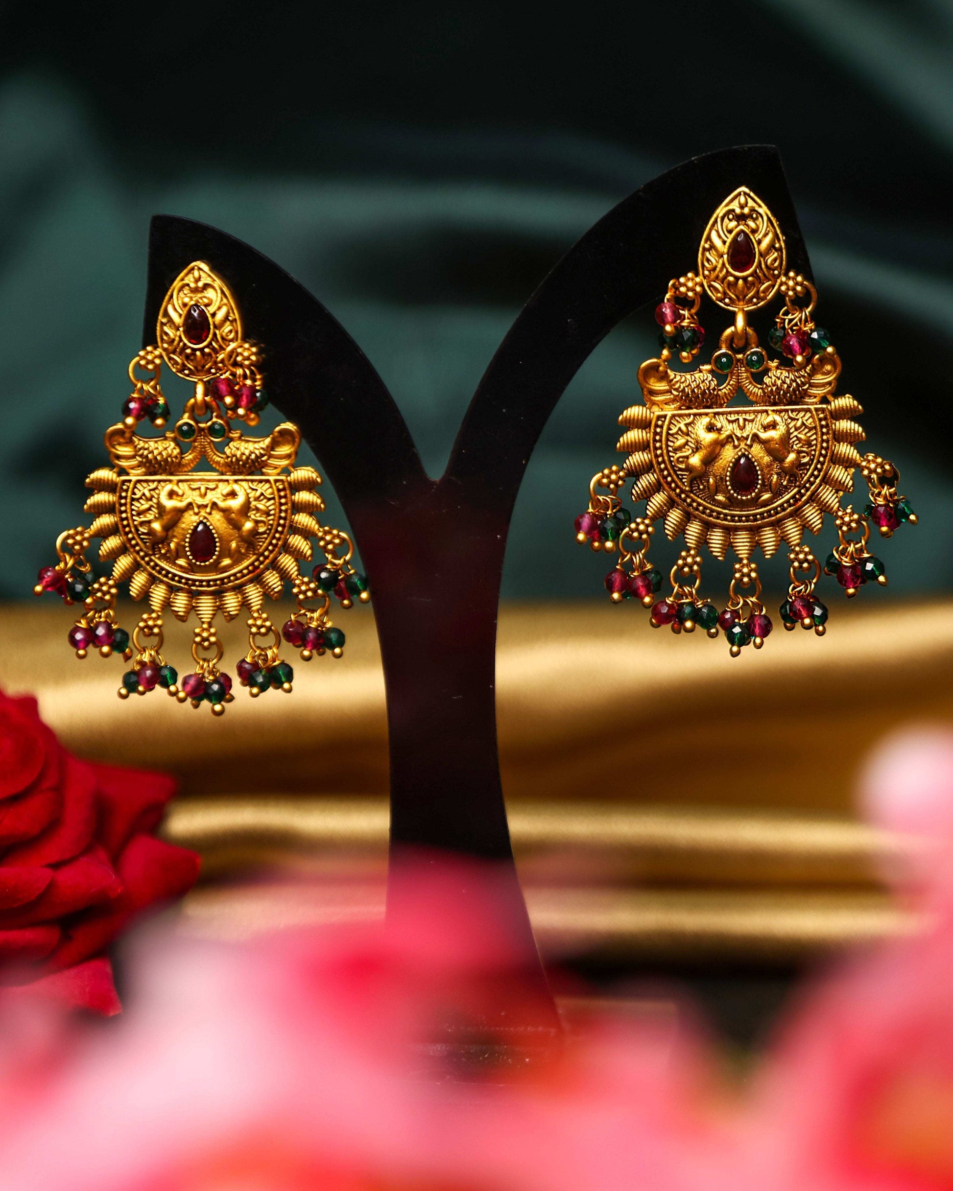 (TMHS008) Matte Finish Temple Earrings - Tangamala Jewellery