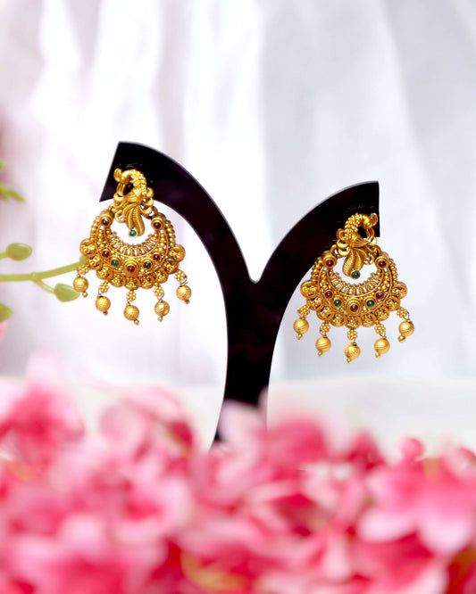 (TMHS009) Antique Ramleela Earrings With Golden Hanging Beads - Tangamala Jewellery