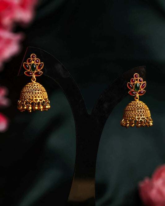 (TMJK003) Gold Plated Ruby Jhumka - Tangamala Jewellery