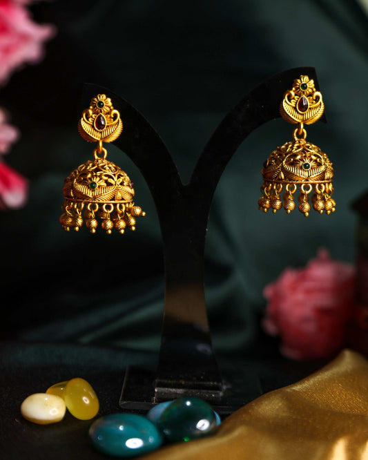 (TMJK-007) Antique Nonidol Jhumka - Tangamala Jewellery