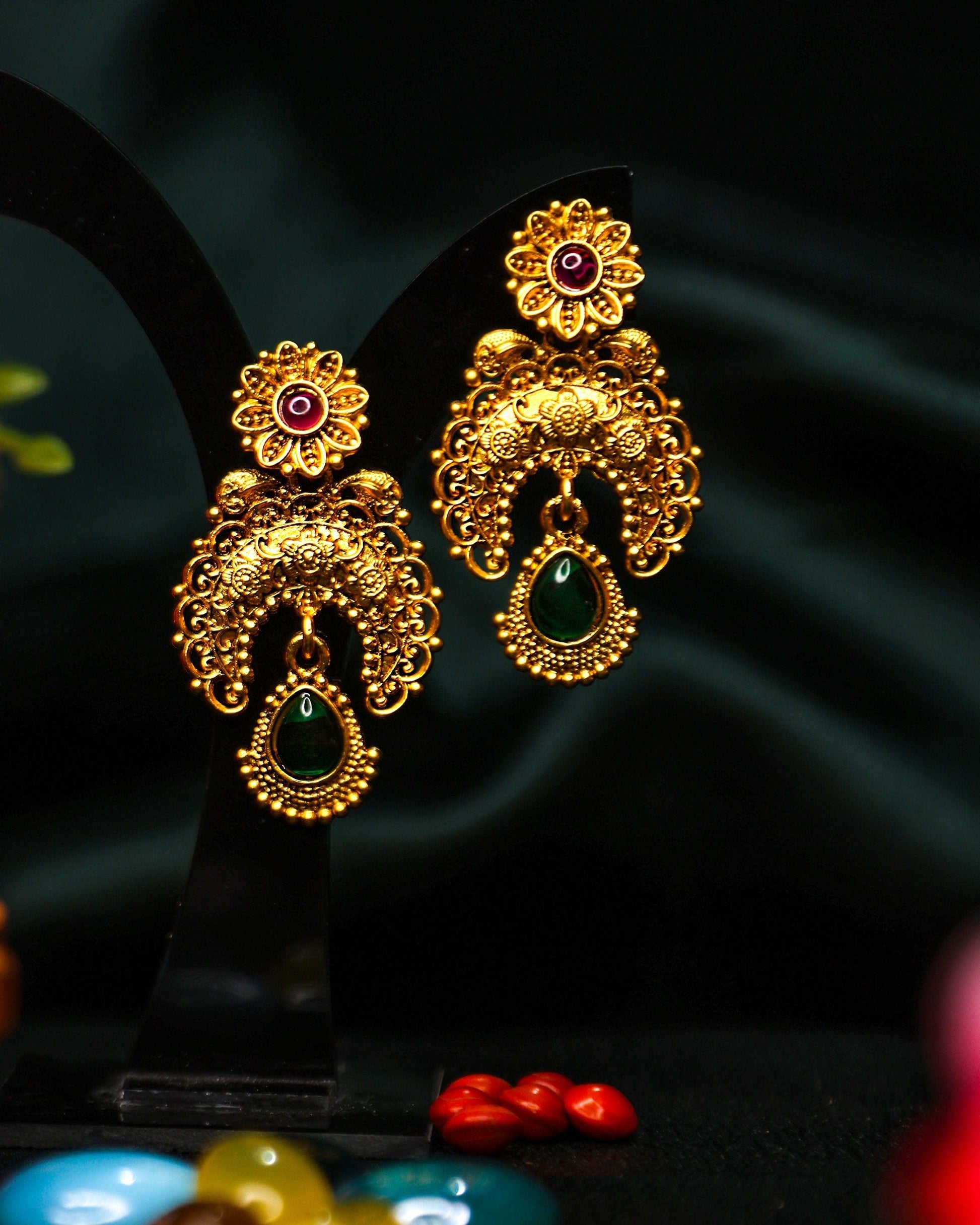 (TMJK009) Ramleela Earrings Gold - Tangamala Jewellery