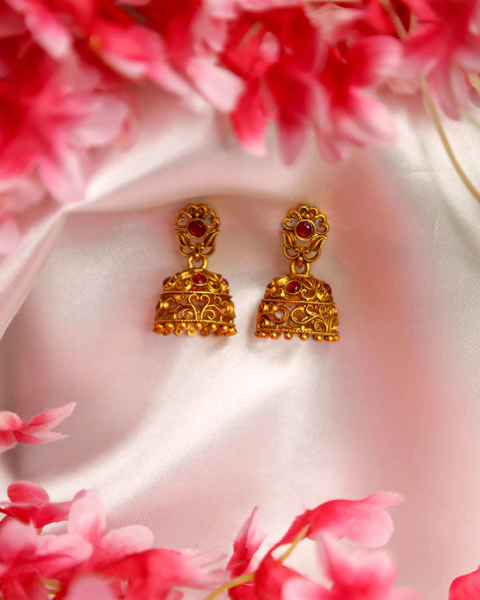 (TMJK010) Matte Finish Temple Earring With Stones - Tangamala Jewellery