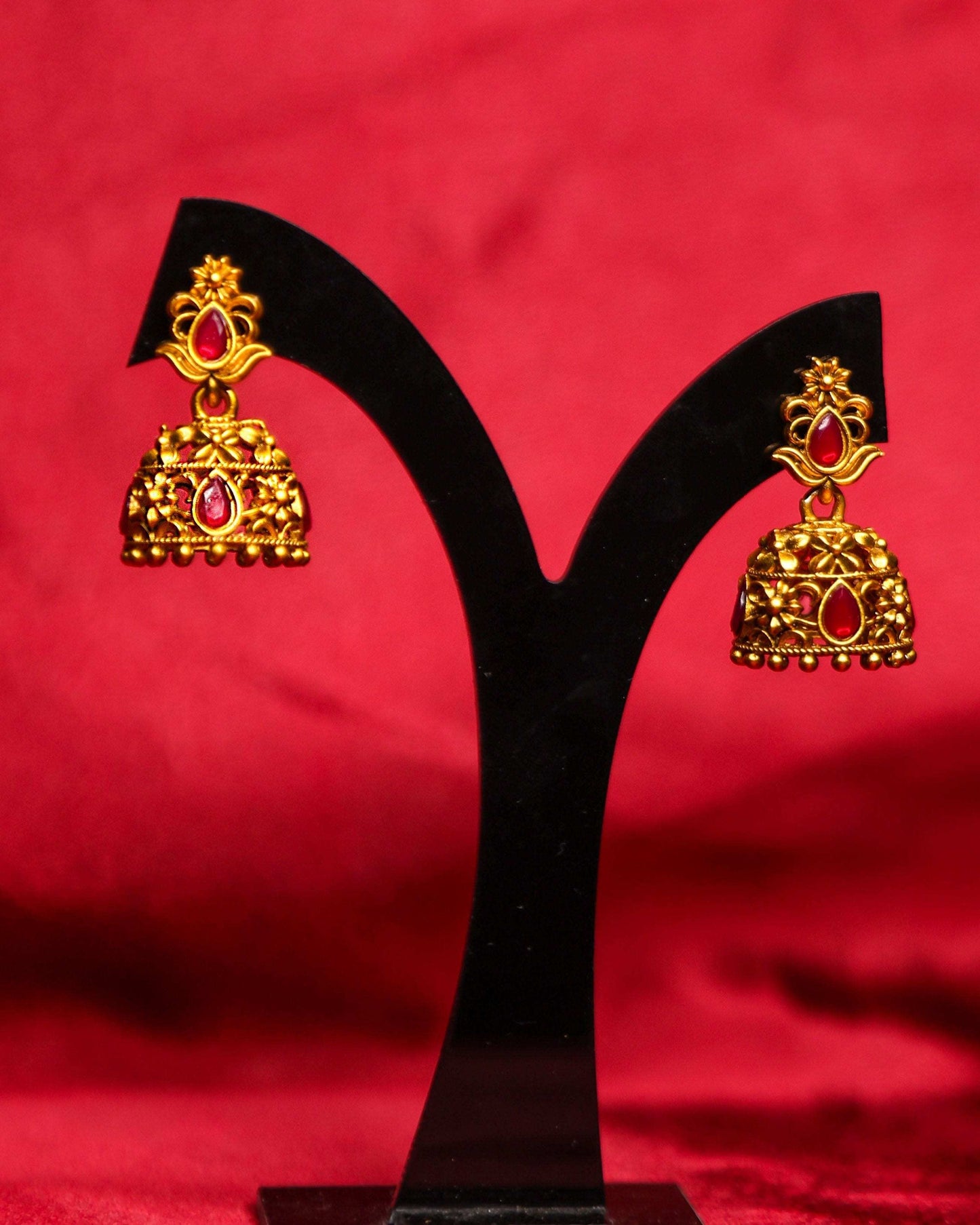 (TMJK011) Matte Finish Temple Earring With Stones - Tangamala Jewellery