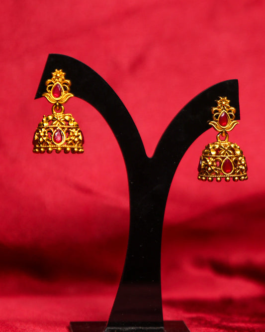 Matte Finsh Temple Earring With Stones TMJK-011