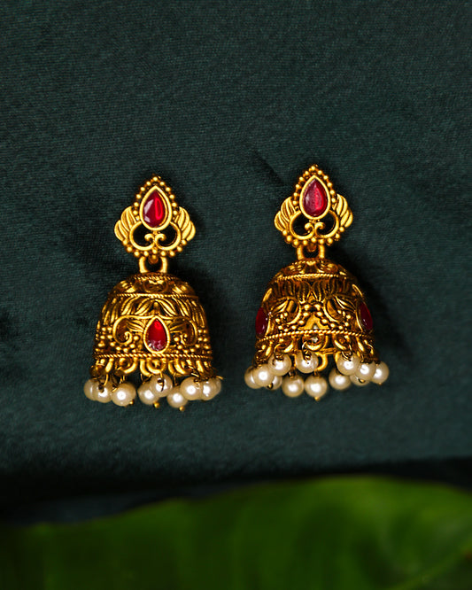Matte Finsh Temple Earring With Stones TMJK-012
