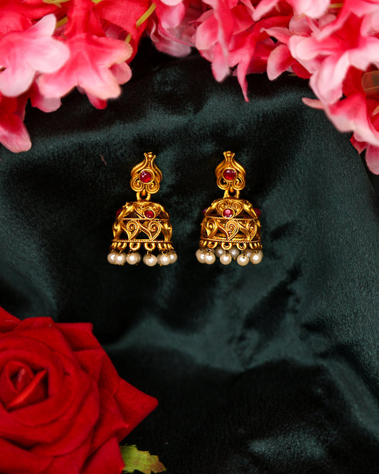 Matte Finsh Temple Earring With Stones TMJK-013