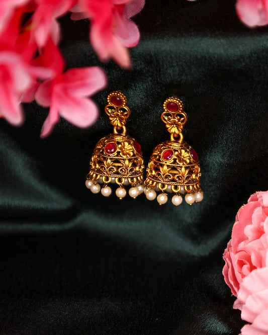 Matte Finsh Temple Earring With Stones TMJK-014