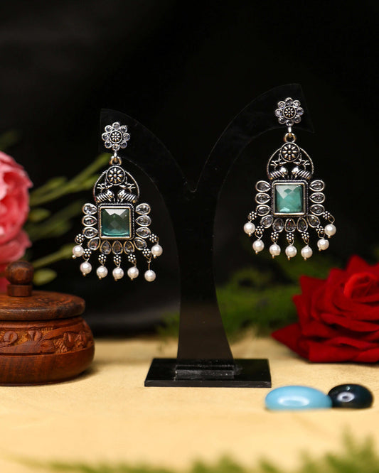 (TMOX001) Premium Oxidised Earrings with Heavy Stones - Tangamala Jewellery