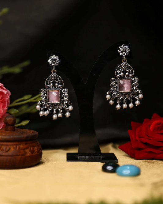 (TMOX001) Premium Oxidised Earrings with Heavy Stones - Tangamala Jewellery