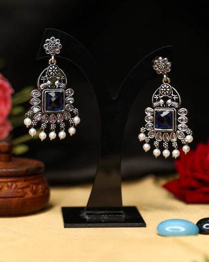 (TMOX001) Premium Oxidised Earrings with Heavy Stones - Tangamala Jewellery