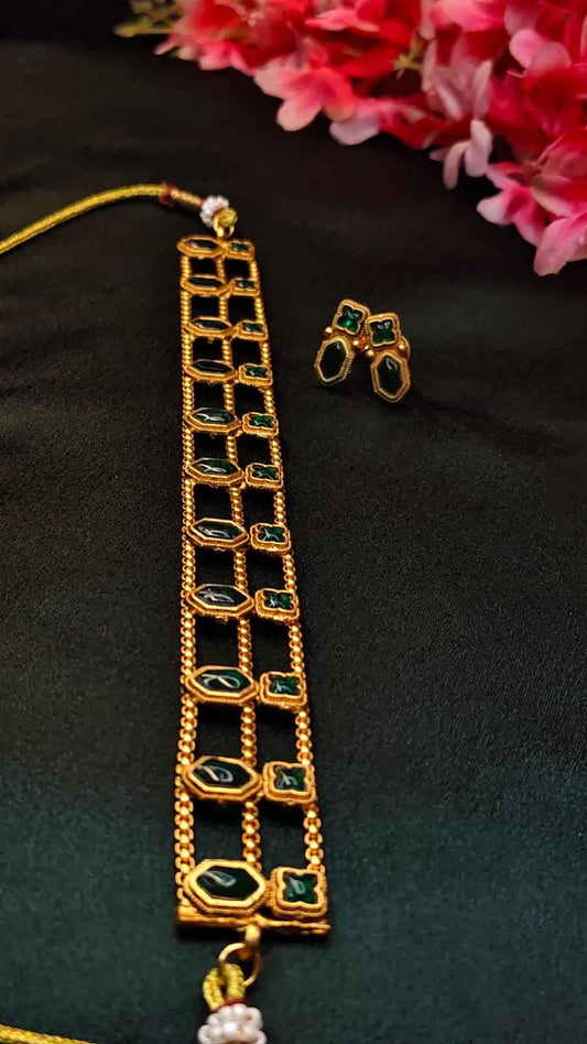 Layered Ruby Stone Choker with Earrings | TMCK002 | Tangamala