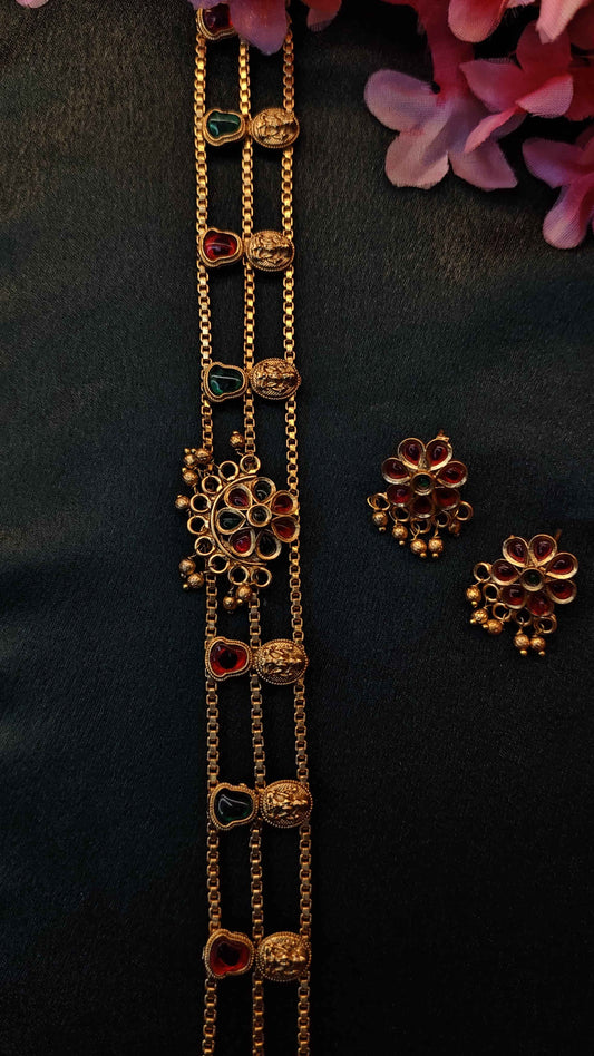 Layered Lekshmi Ruby Stone Choker with Earrings | TMCK004 | Tangamala