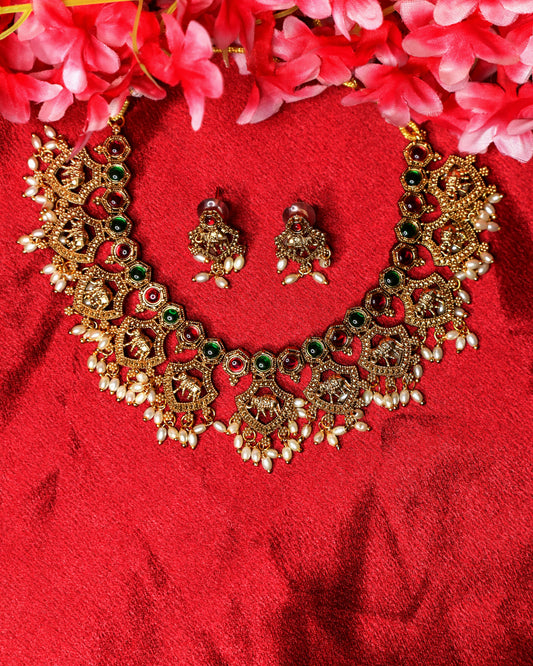 Elephant Temple Ruby Layered Necklace | NK26 | Tangamala