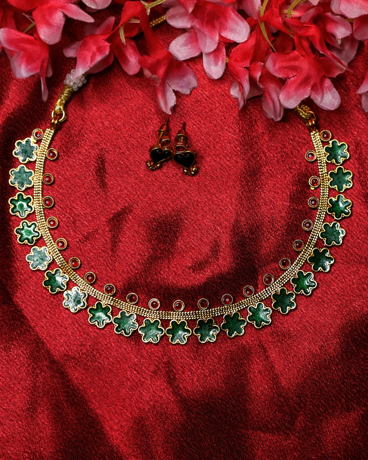 Star Flower Green Necklace with Studs | NK29 | Tangamala