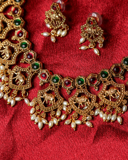 Elephant Temple Ruby Layered Necklace | NK26 | Tangamala