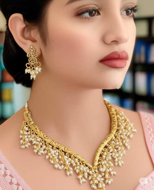 Rice Pearl Neck Set | NK16 | Tangamala Jewellery